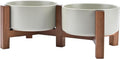 Ceramic Raised Dog Bowl Set with Acacia Wood Stand - Comfortable