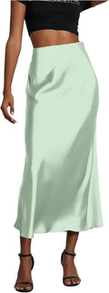 Women's Satin Fishtail Midi Skirt - High Waisted Flared Office Style