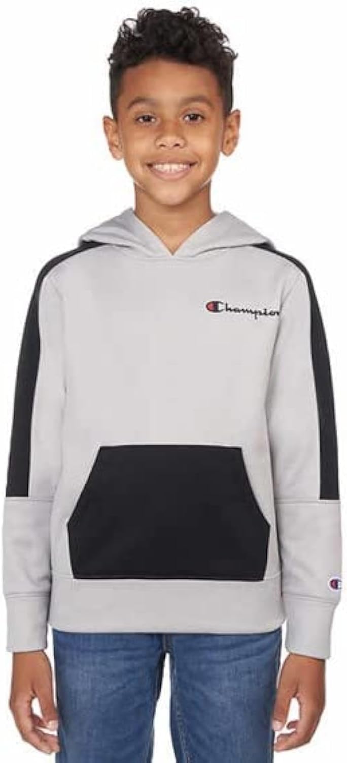 Champion Youth Fleece Hoody in Gray/Black, XL