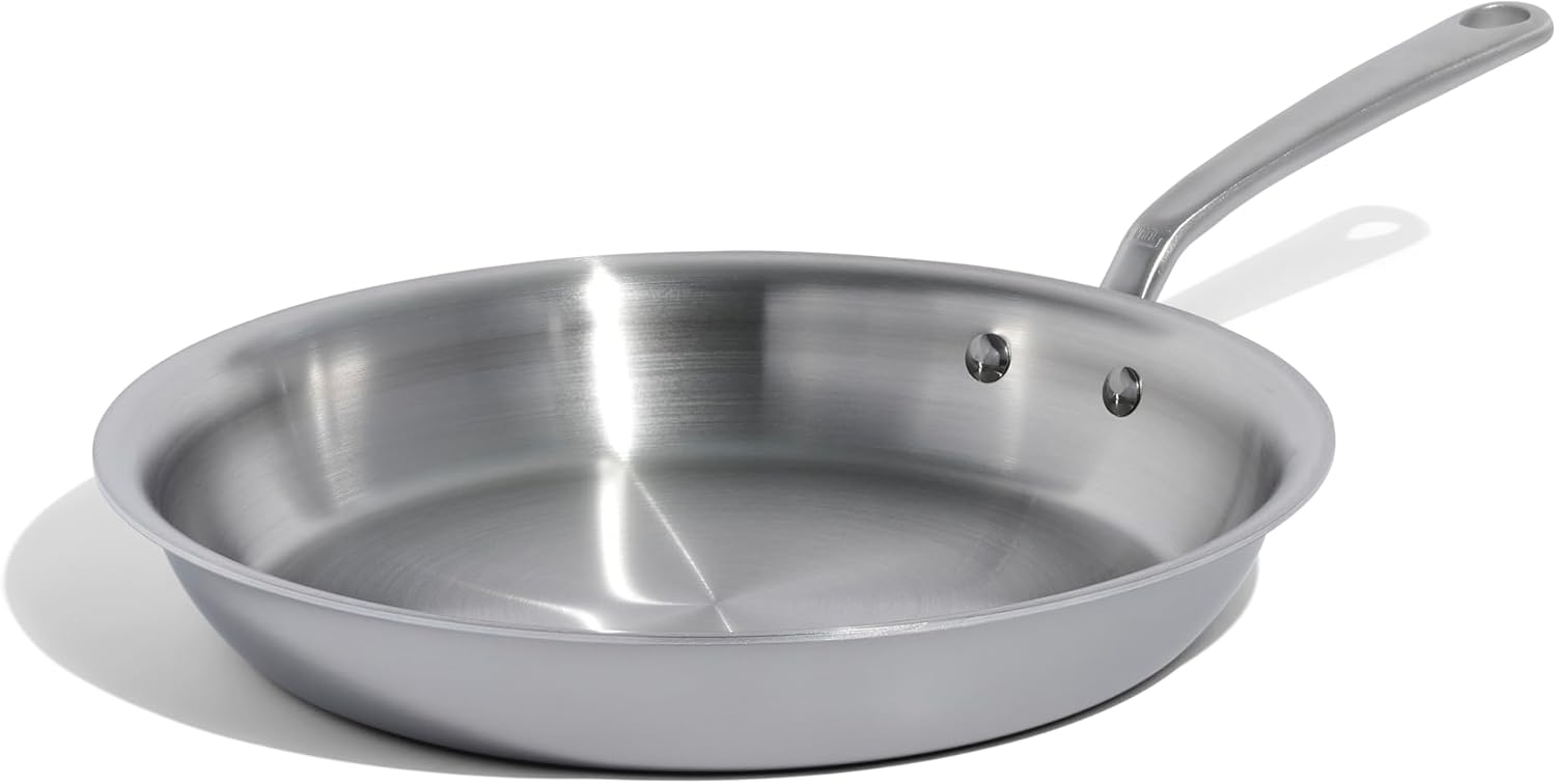 Professional 12-Inch Stainless Steel Frying Pan - Italian Crafted 5-Ply Clad - Induction Ready