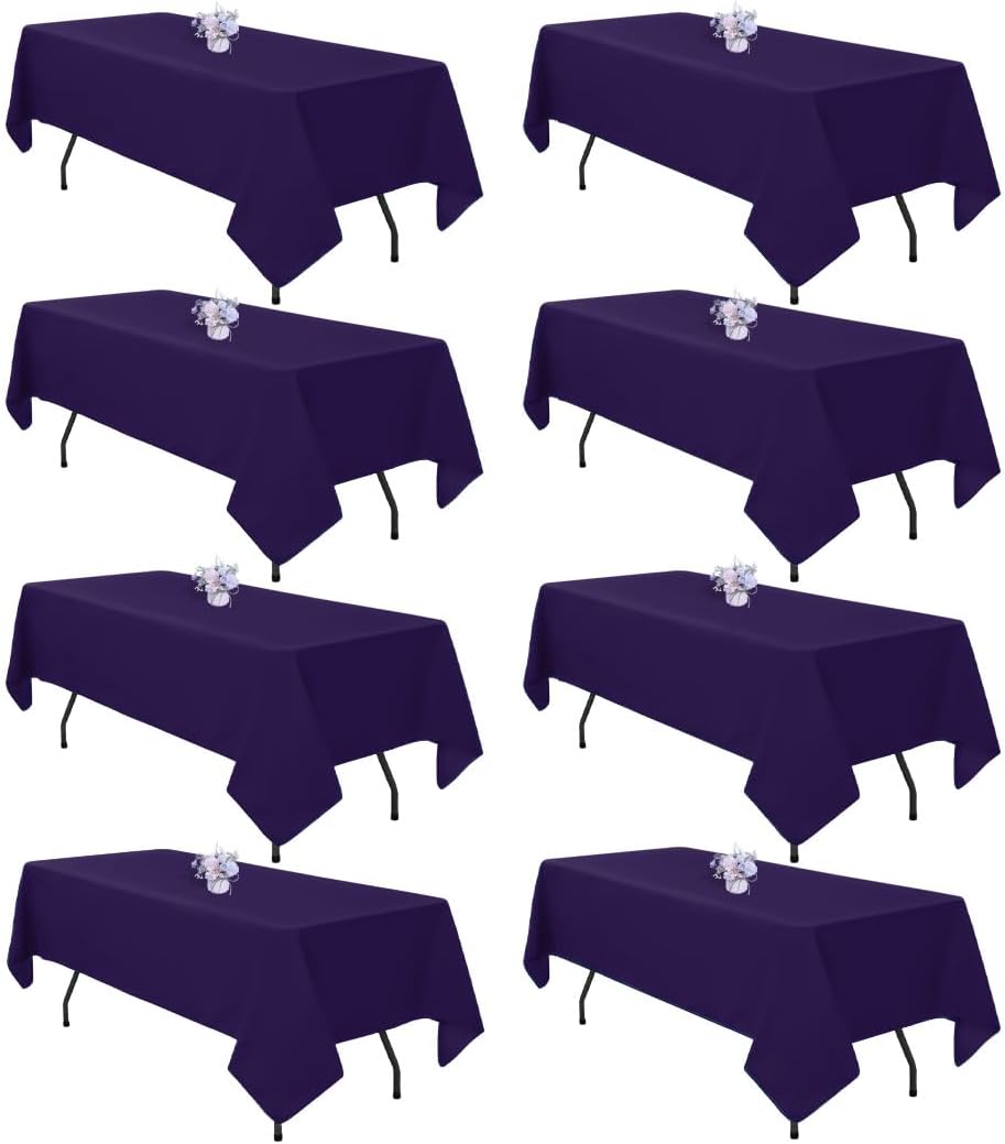 8 Pack Purple Tablecloths for 8 Foot Rectangle Tables - Durable