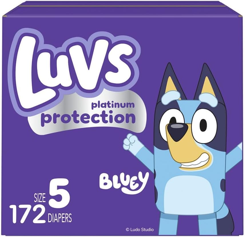 Luvs Diapers Size 5 with Bluey Platinum Protection for Babies