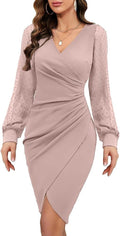 IHOT Women's Mesh V Neck Long Sleeve Wrap Bodycon Dress - Elegant