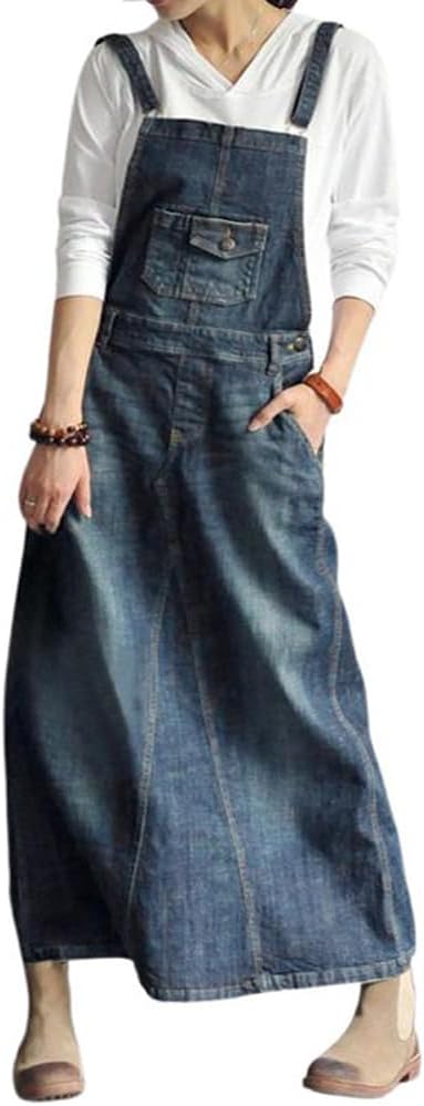 Chouyatou Women's Vintage Adjustable Strap Denim Overall Dress