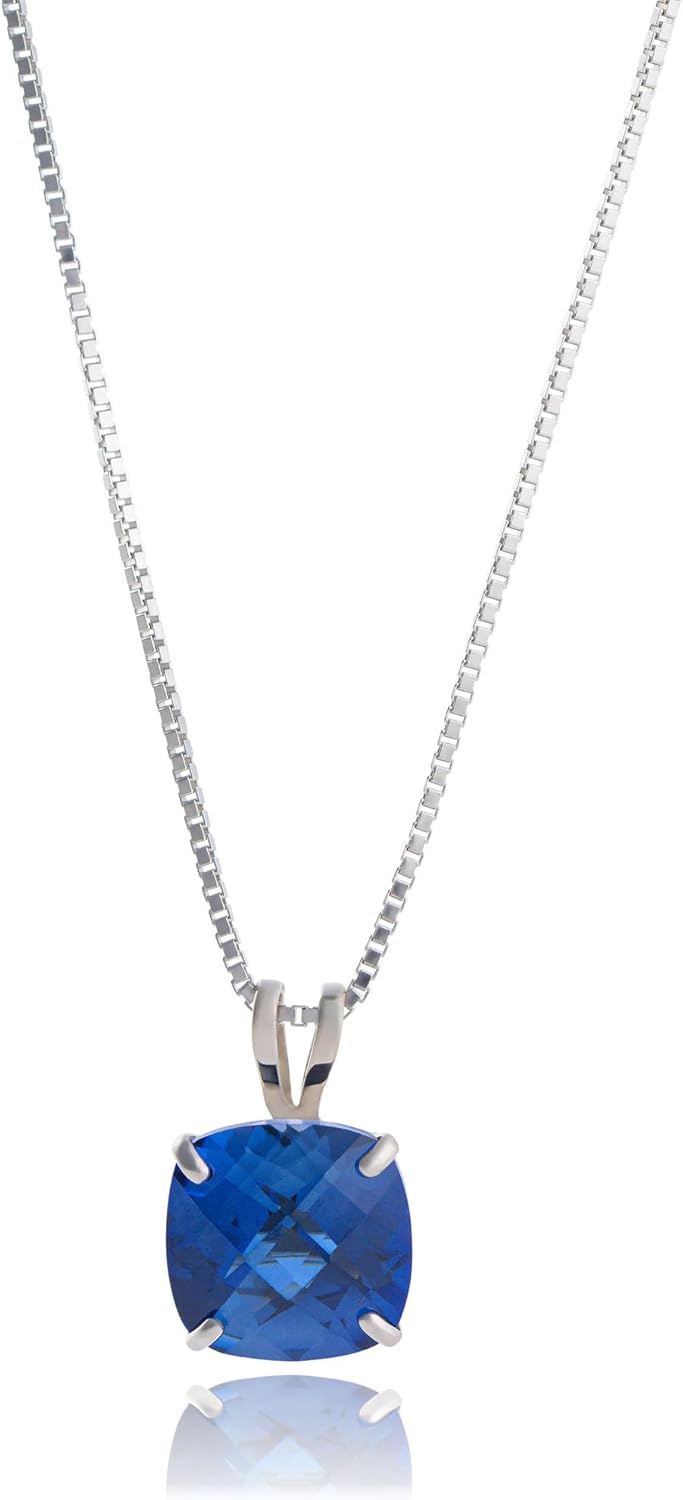 Cushion Cut Gemstone Necklace with 8mm Sapphire Pendant