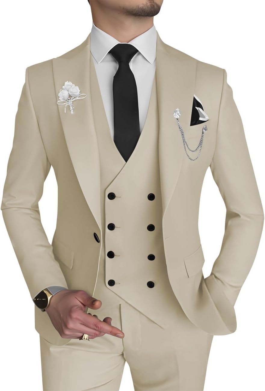 Wangyue Men's 3 Piece Slim Fit Suits for Formal Events