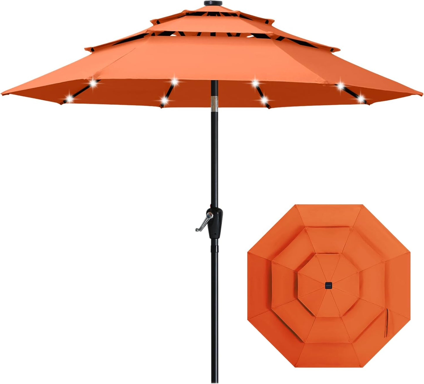 3-Tiers 9FT Solar Patio Umbrella with LED Lights for Outdoors