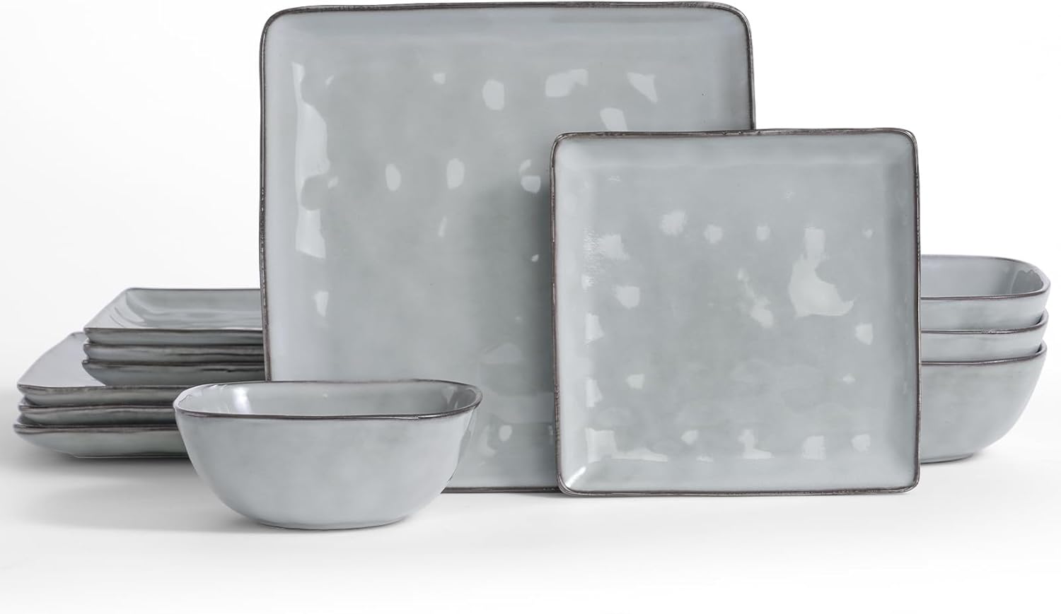 Famiware Dinnerware Sets for 4, Unique Ocean Square Plates