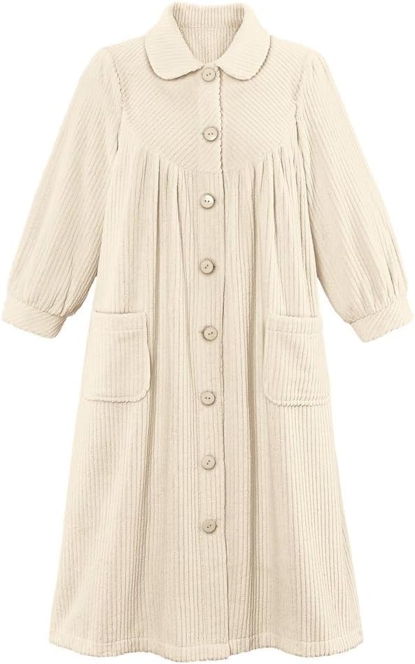 Plush Fleece Button Front Robe with Pockets for Cozy Comfort