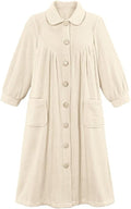 Women's Plush Fleece Button Front Robe with Pockets - Soft Cozy Fit
