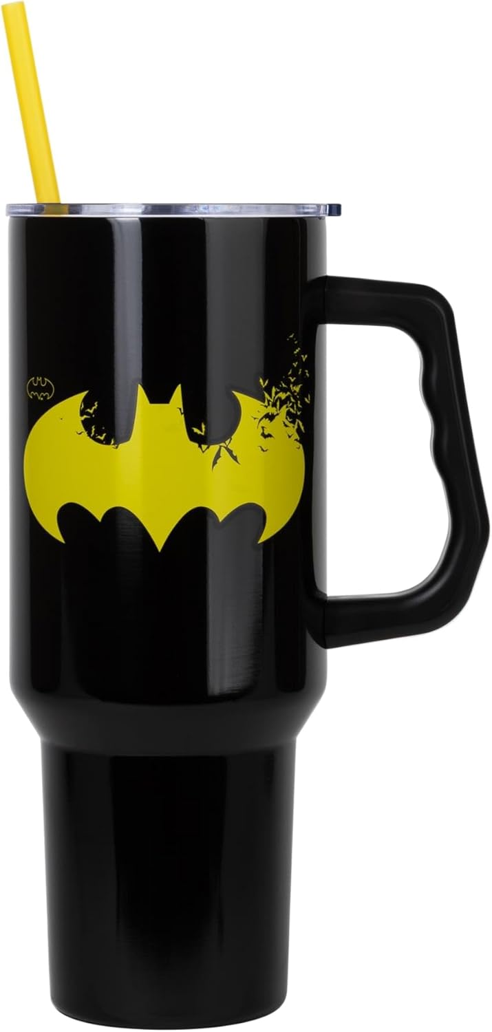 Batman Logo Stainless Steel Tumbler with Handle and Straw