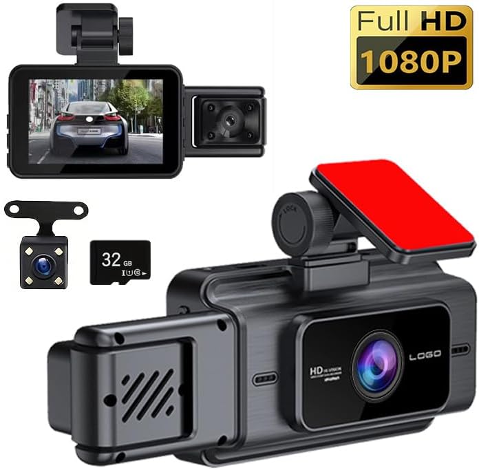 Triple-Camera HD Car Dash Cam Set | Loop Recording, G Sensor, 32G Card | Baideluo