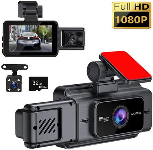 Triple-Camera HD Car Dash Cam Set | Loop Recording, G Sensor, 32G Card | Baideluo