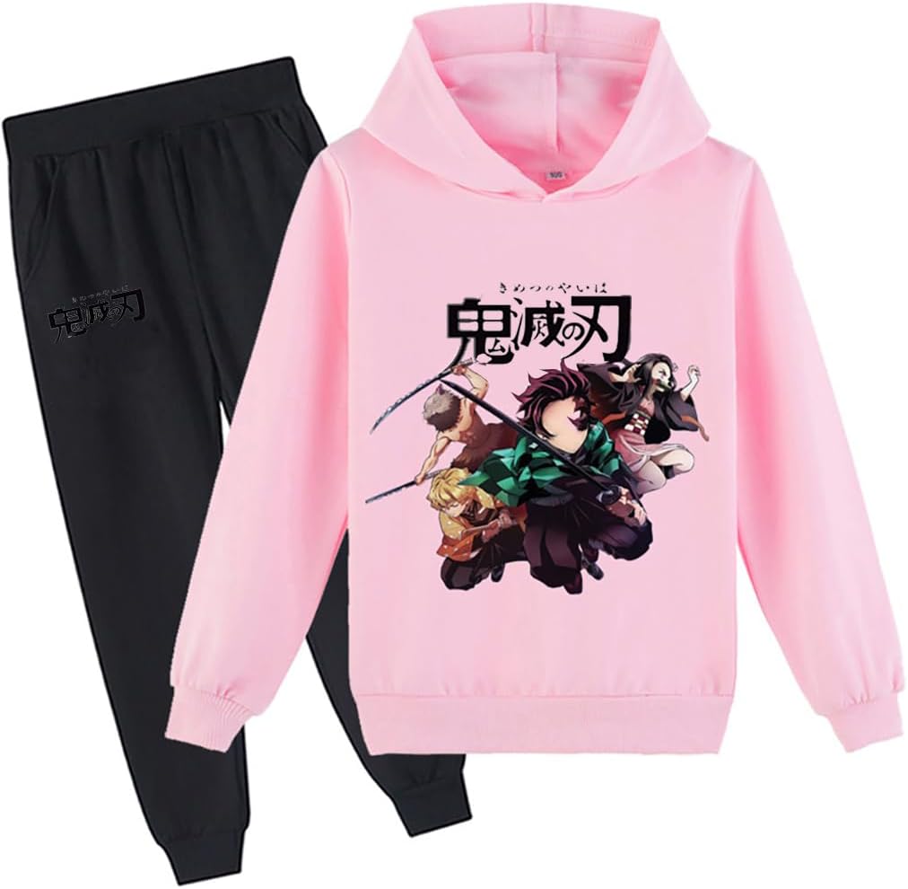 D.O.T Boys Girls Anime Slayer Tracksuit Pullover Hoodie Set