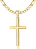 S925 Sterling Silver Beveled Edge Cross Necklace for Men - 18k Gold