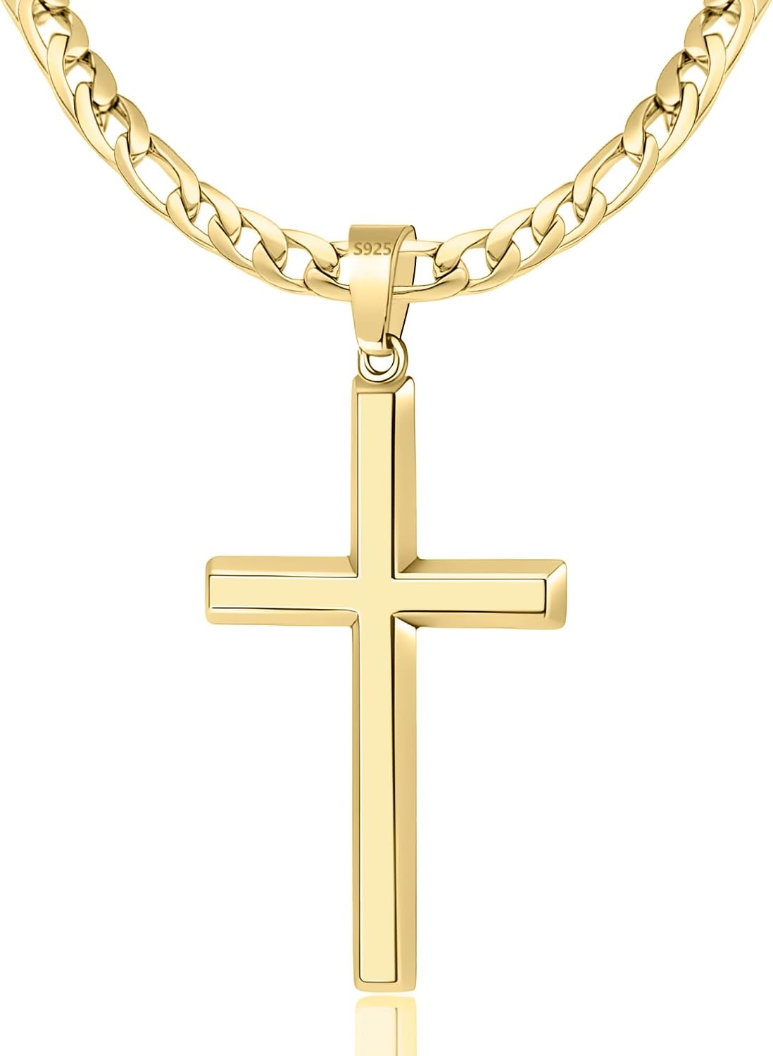 S925 Sterling Silver Beveled Edge Cross Necklace for Men Women