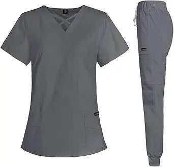 VIAOLI Scrubs for Women Set Modern V-Neck Top & Jogger Pants