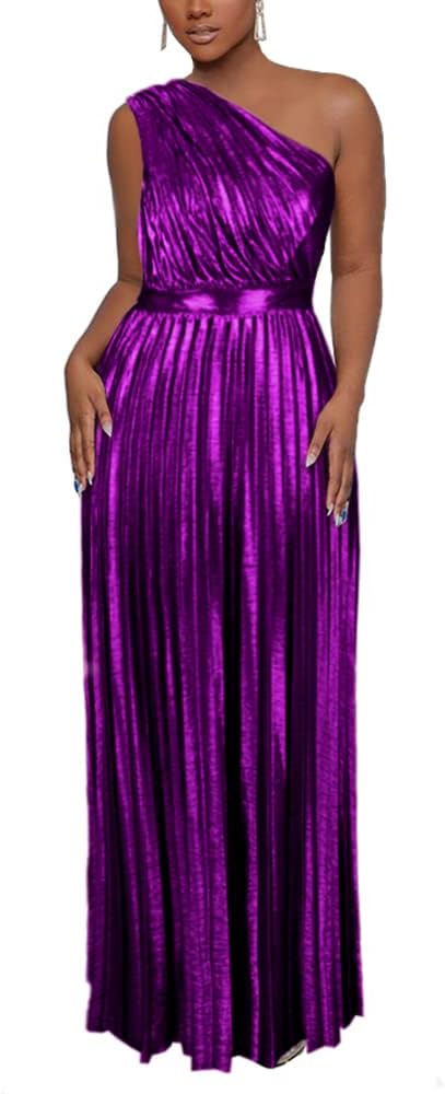 AOMEI Women's Luxury Metallic One Shoulder Elegant Dress
