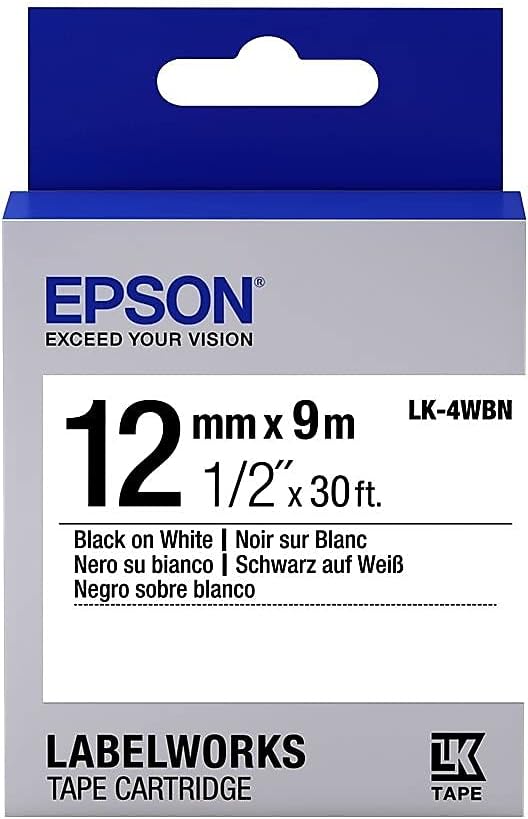 Epson LabelWorks 1/2 Black on White Tape - Compatible with LW Printers