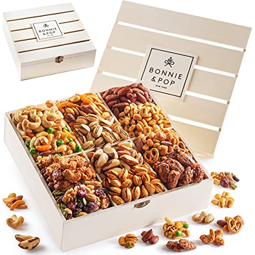 Gourmet Nut Gift Basket in Reusable Wood Crate for All Occasions