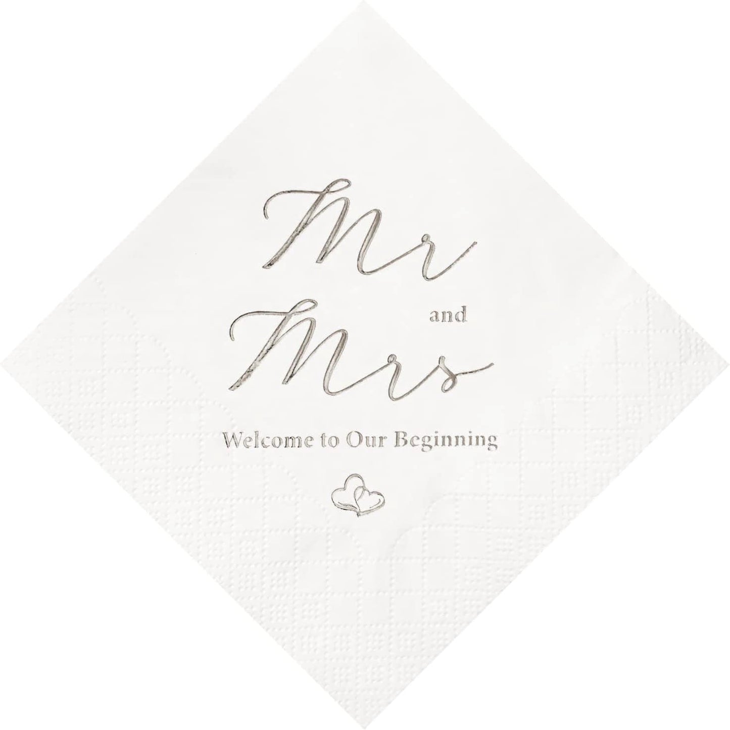 Crisky Silver Foil Mr and Mrs Wedding Cocktail Napkins - Elegant Decor for Your Special Day!