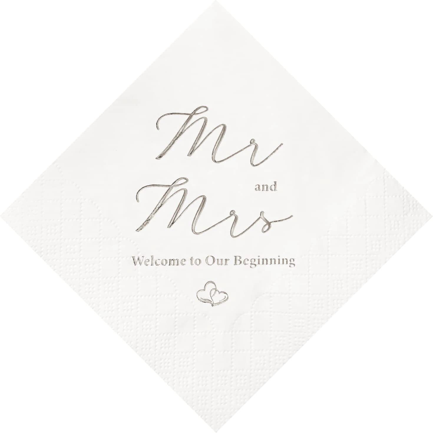 Crisky Silver Foil Mr and Mrs Wedding Cocktail Napkins - Elegant Decor for Your Special Day!