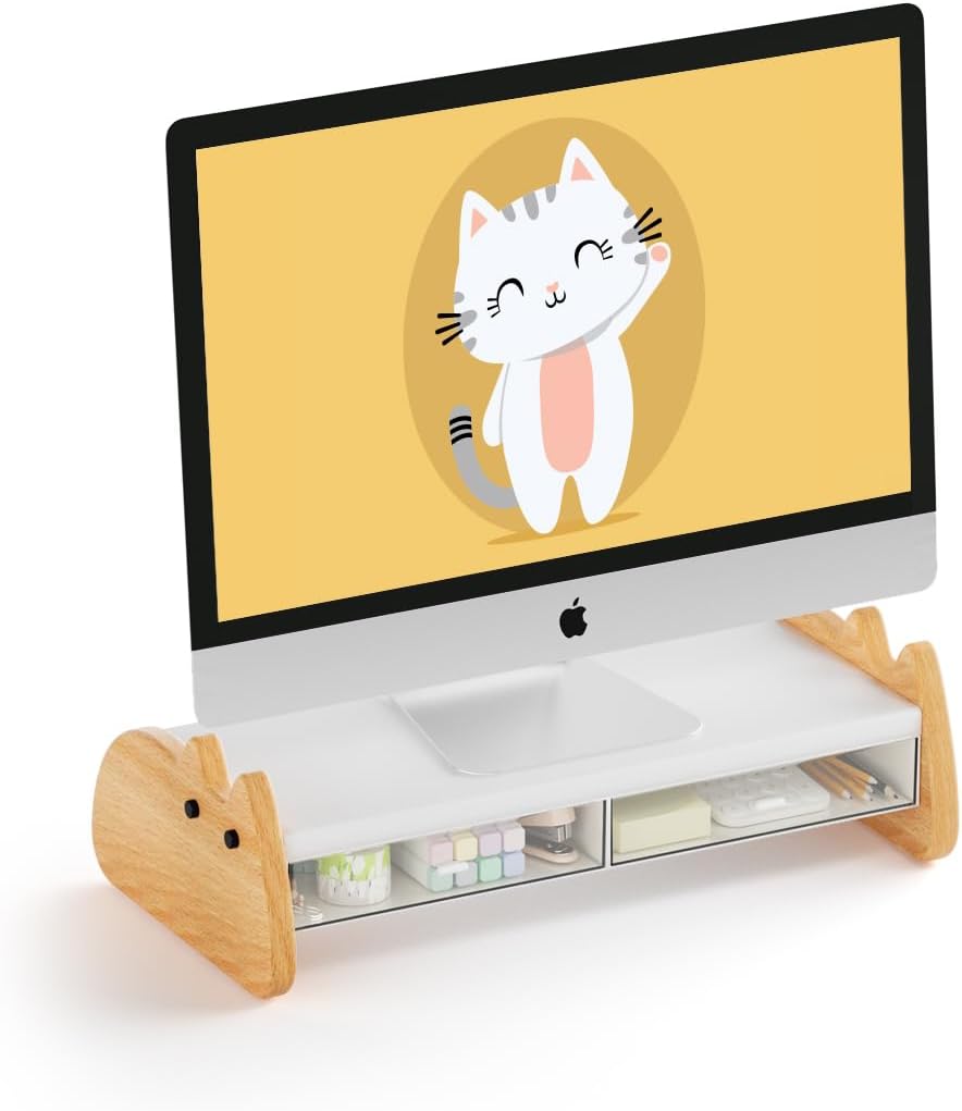 Monitor Stand Riser with Acrylic Drawer for Ergonomic Comfort