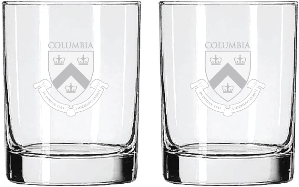 Columbia University Satin Finish Rock or Whiskey Glass Set