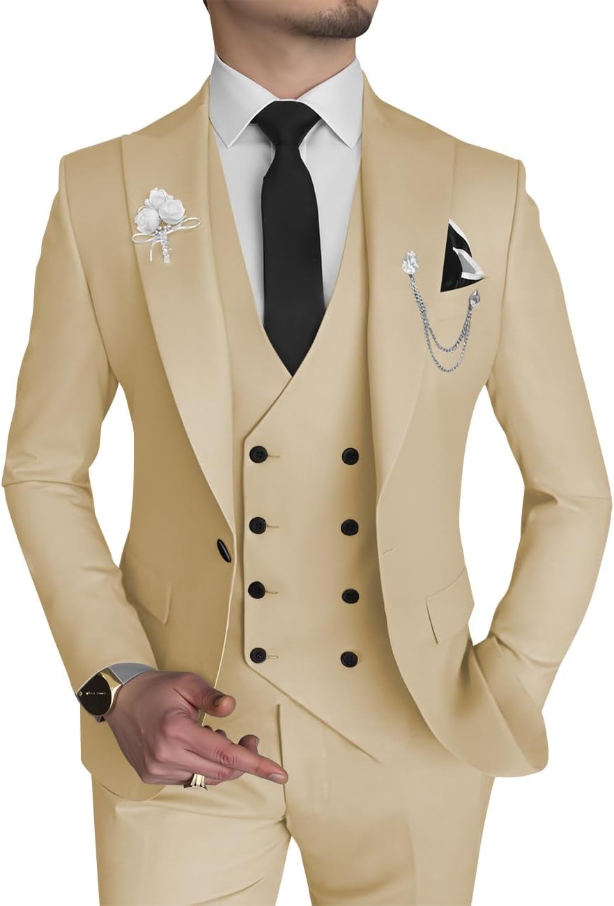 Wangyue Men's 3 Piece Slim Fit Suits for Formal Occasions