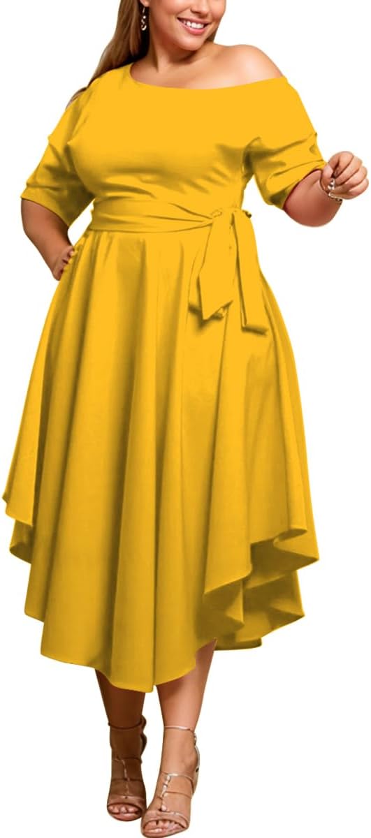Plus Size Women Wedding Guest Dress Off Shoulder Midi Style