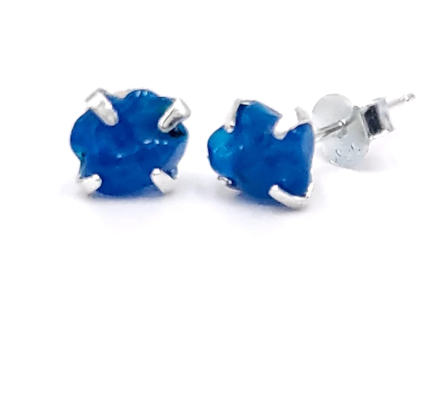 Raw Natural Gemstone Stud Earring Aquamarine Topaz Blue Opal