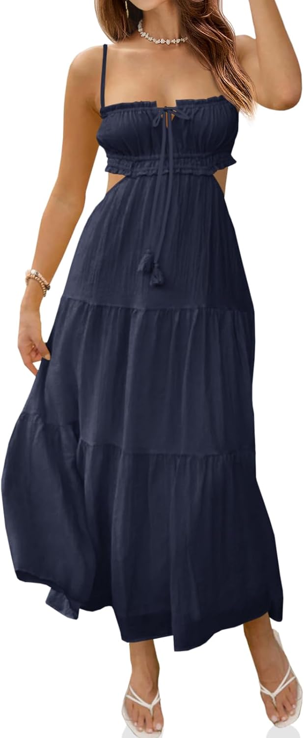 Fisoew Women's Spaghetti Strap Maxi Dress for Summer Fun