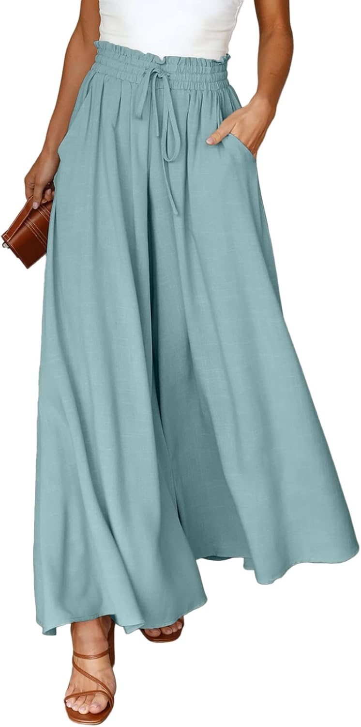 Dokotoo Casual Elastic Waist Wide Leg Pants with Pockets