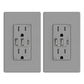 USB Wall Outlet with 3 Ports 30W - Matte Gray USB Receptacle
