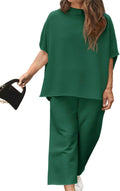 Plus Size Women's 2 Piece Lounge Set - 3/4 Batwing Capelet Top