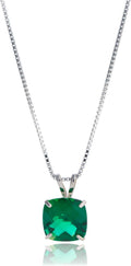 Cushion Cut Emerald Necklace with 14K Gold Box Chain for Women