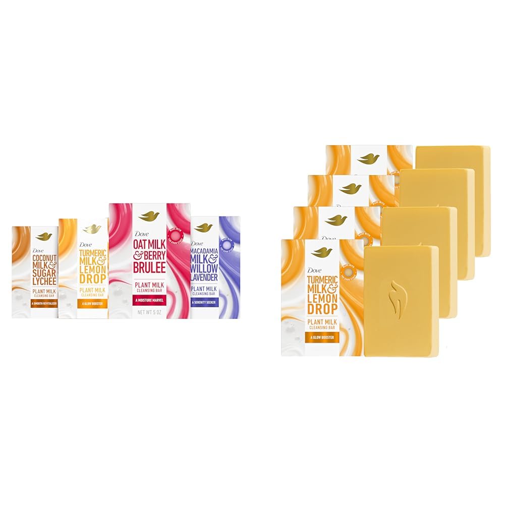 Dove Plant Milk Cleansing Bar Soap Variety Pack for Soft Skin