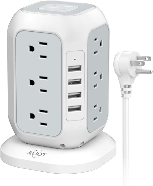 AiJoy Power Strip Tower: 12 Outlets, 4 USB Ports