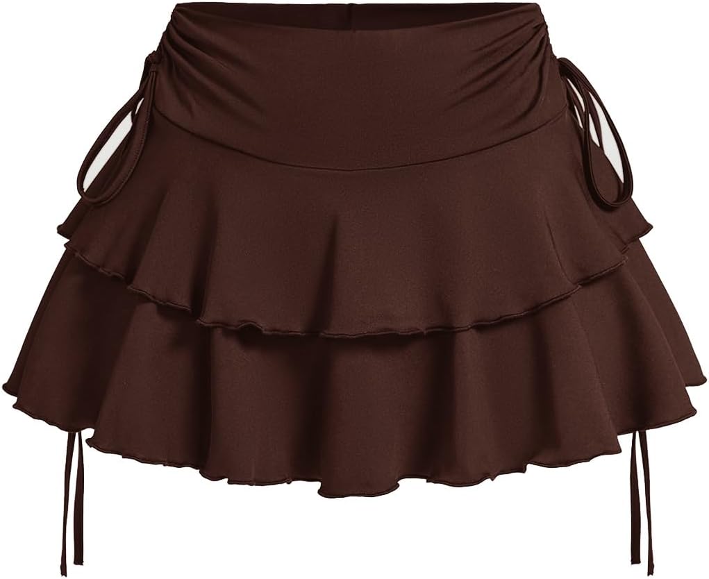 OYOANGLE Women's Plus Size High Waisted Bow Knot Ruffle Skorts