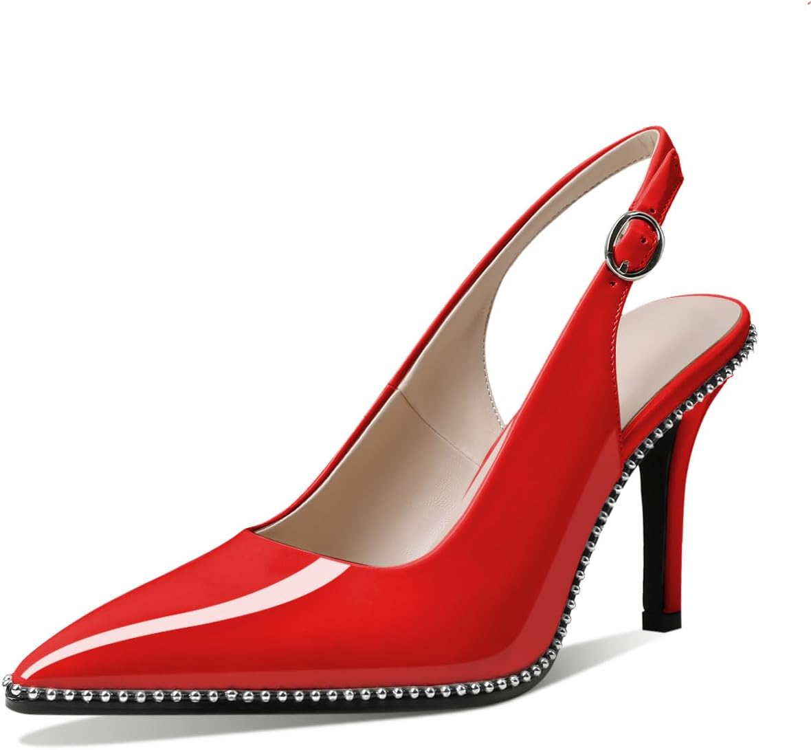 Zamikoo Women Beaded Pumps High Heel Slingback Stilettos