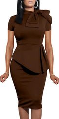 LAGSHIAN Peplum Bodycon Bow Ruffle Pencil Dress - Flattering Fit
