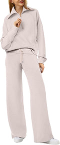 Lounge Sets for Women 2025 Half Zip Sweatshirt and Wide Leg Pant
