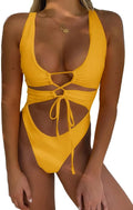 Women's Cutout Lace Up Backless High Cut Monokini - Sexy One Piece