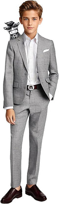 Boys' Slim Fit First Class Suit - Black n Bianco Lightweight