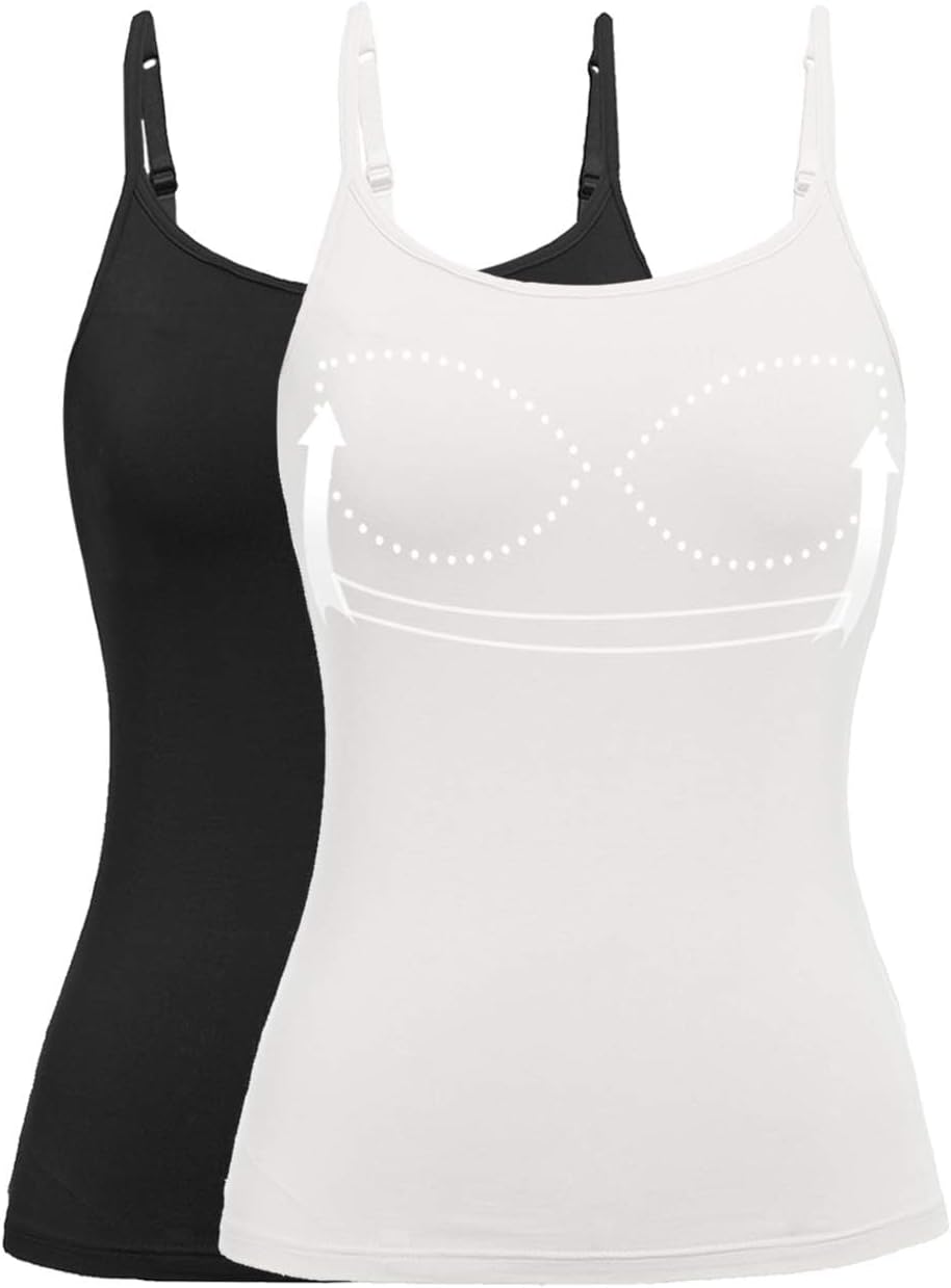 Womens Tank Tops Adjustable Strap Camisole with Built-in Bra