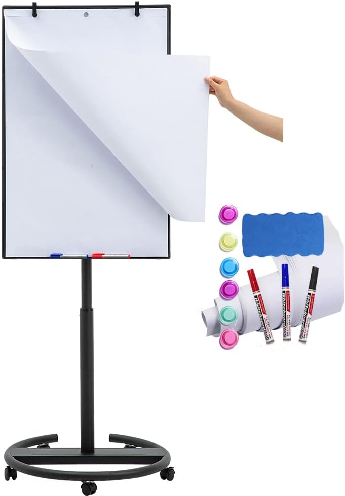 Magnetic Mobile Whiteboard Easel with Adjustable Height and Wheels