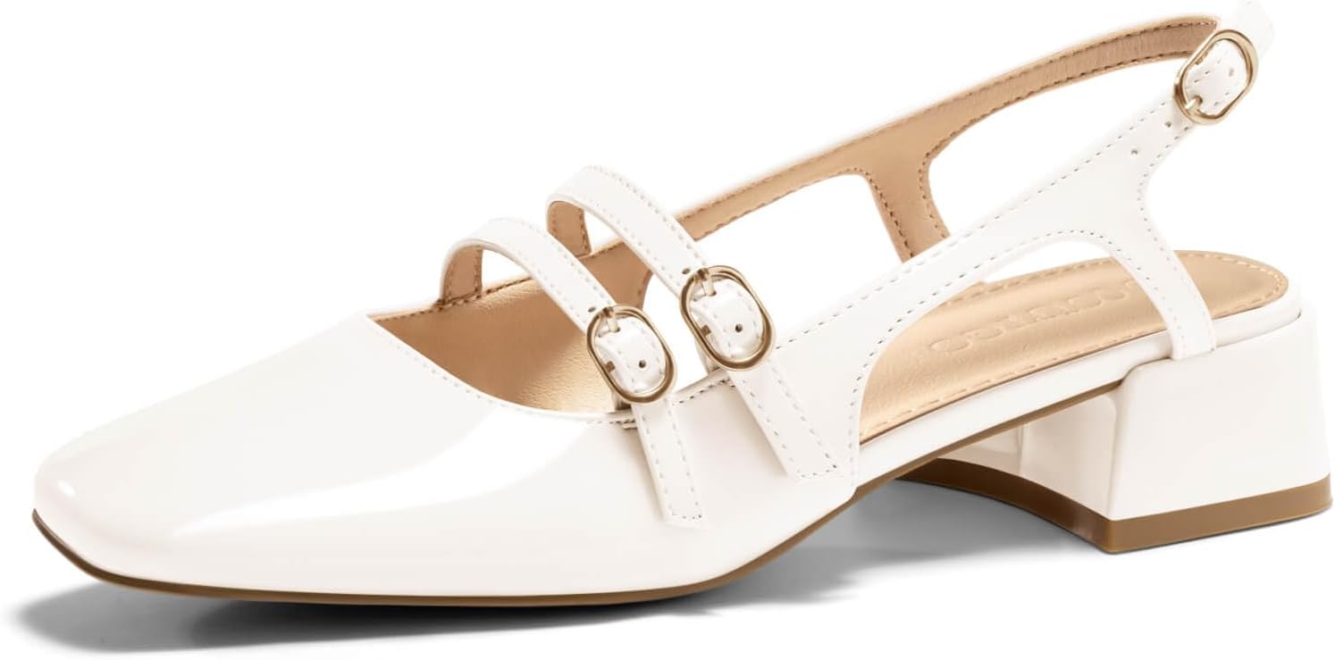 Coutgo Womens Mary Jane Chunky Low Heels for Elegant Style