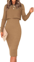 Ezbelle Women's Long Sleeve Sweater Dress Set - Slim Ribbed 2-Piece