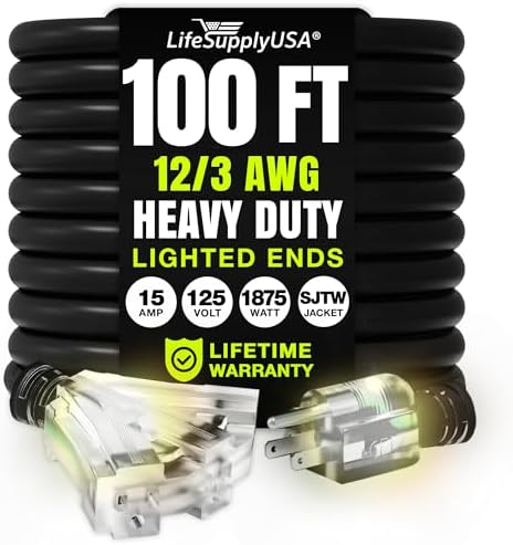 100ft Heavy Duty Extension Cord with 3 Outlets for Versatile Use