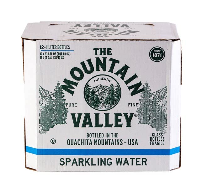 Mountain Valley Sparkling Water 1 Liter Glass Bottles Pack of 12
